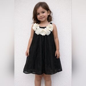 Cherokee Black Bubble Chiffon Dress with Cream 3D Floral & Rhinestone Details